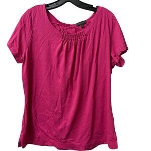 Amber Sun XL Women's Fuchsia Short Sleeve Smocked Neck Top